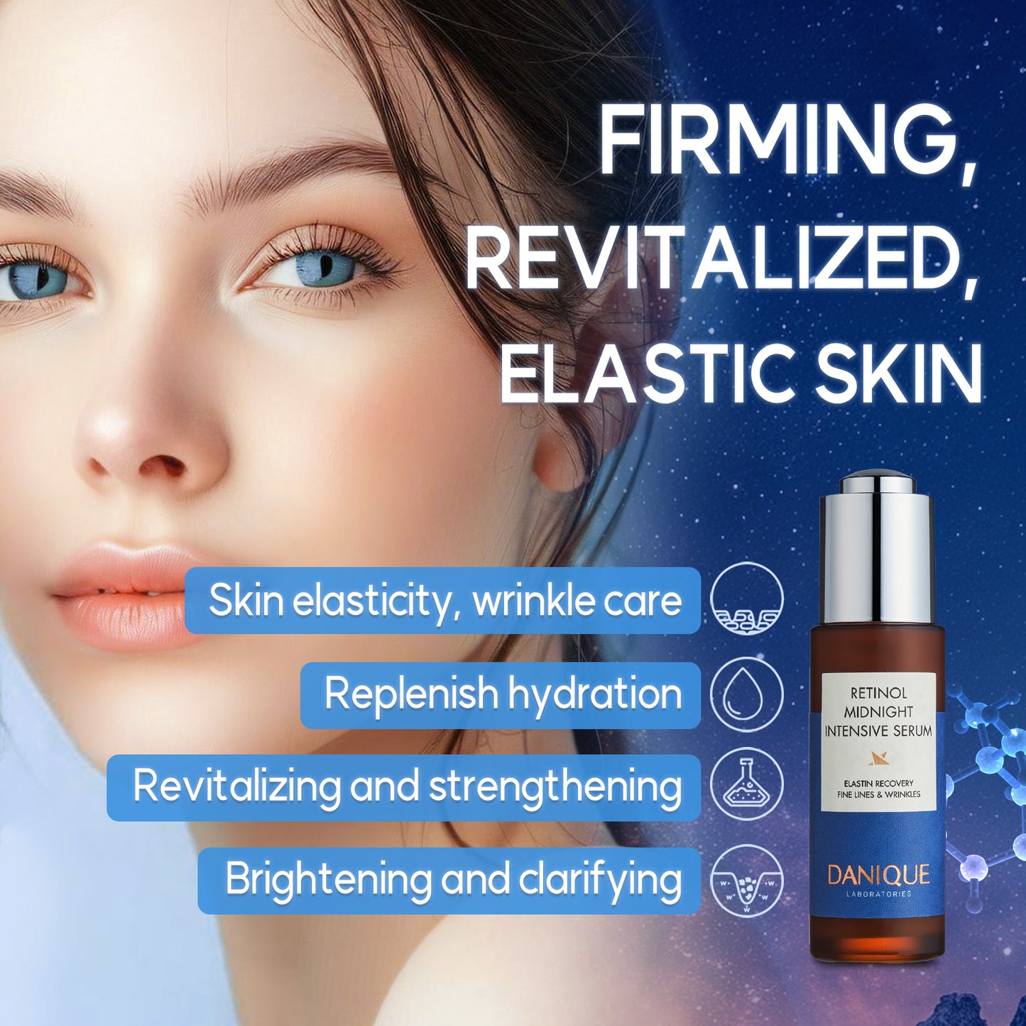 DANIQUE Retinol Midnight Intensive Serum - Stem Cell Advanced Solution for a Youthful Look and Wrinkle Care - 30ml, Korean Skin Care Beauty Serum Booster